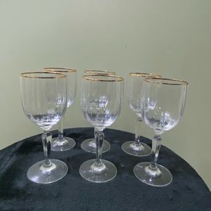 Set of 6 Crystal Wine Glasses with Gold Trim